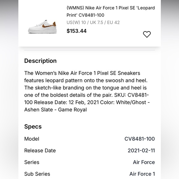 Nike Women's Air Force 1 Pixel SE White with Leopard Accents - Picture 2 of 11